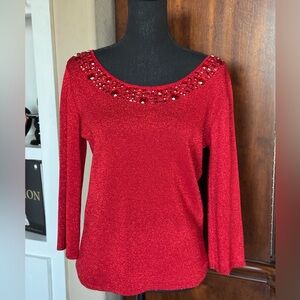 Joseph A‎ Red Shimmer Beaded Top